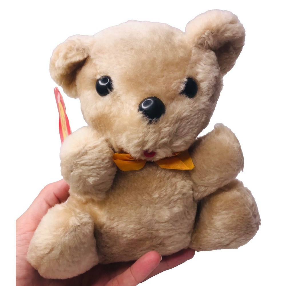 Vintage Daekor Teddy Bear Plush Chime Rattle Stuffed Animal Cream Brown 7"